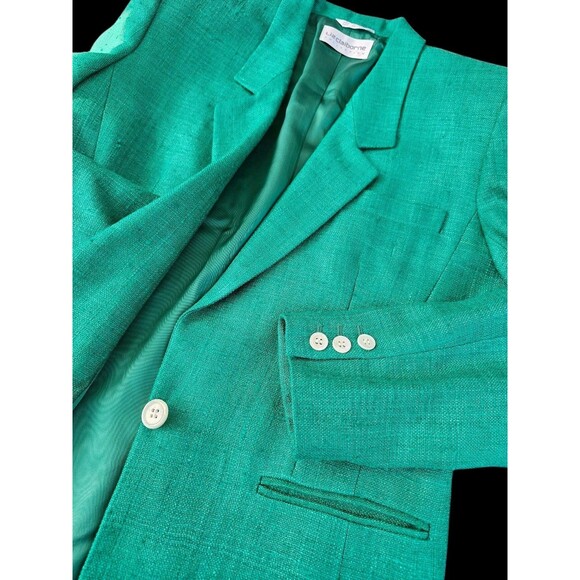 Vintage Liz Claiborne 100% Silk Tweed Blazer Green Boxy Single Button Jacket 6 - Picture 5 of 15